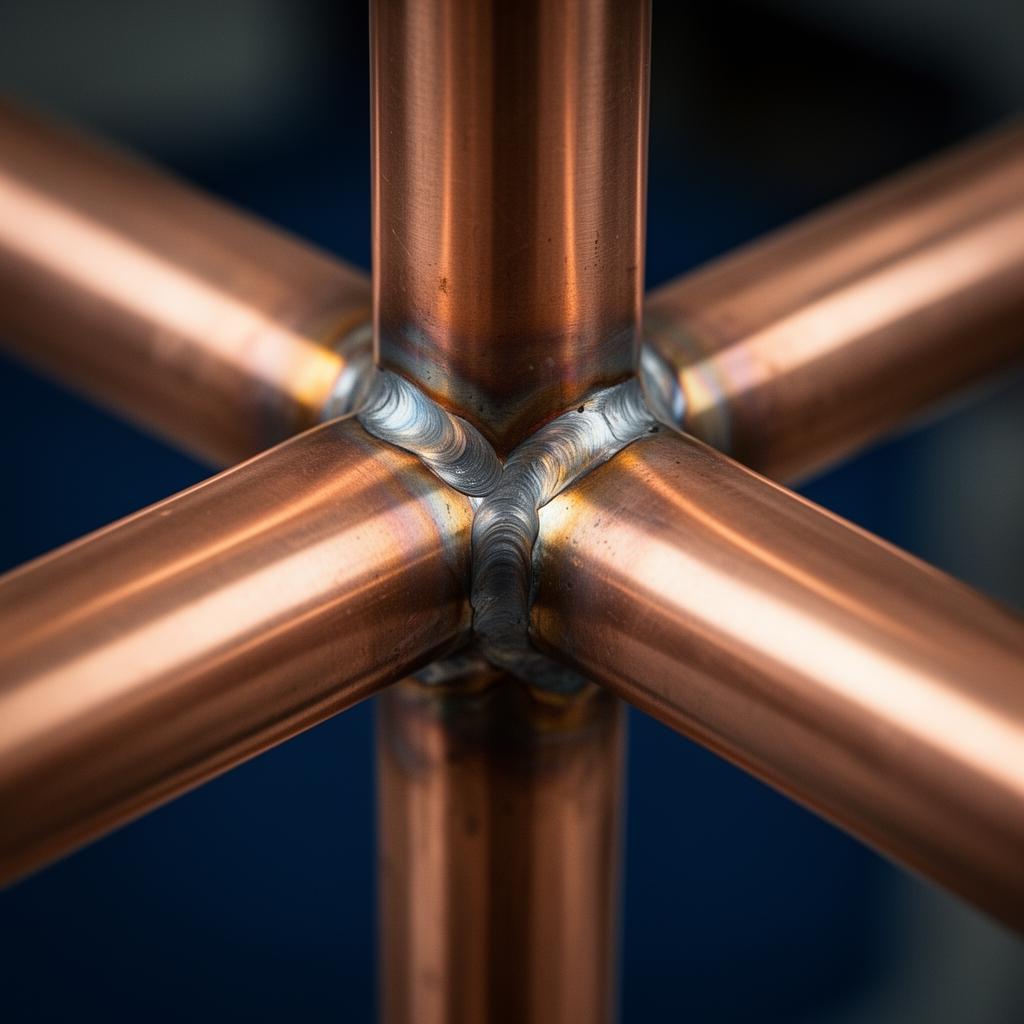 Detail einer präzise verlöteten Kupferleitung — Handwerkskunst von Axel Hess