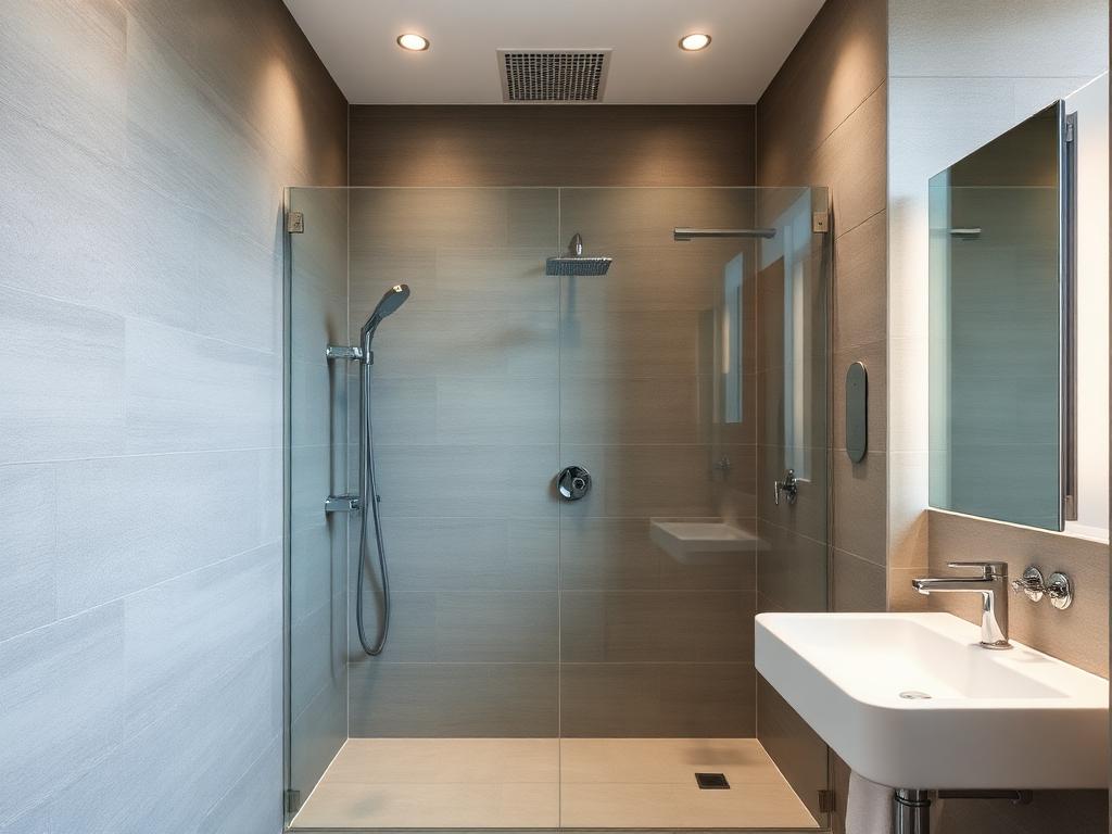 Modernes Bad mit Glasdusche und hochwertigen Armaturen